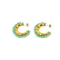 Boucle d'oreille de gaujon en acier inoxydable, Acier inoxydable 304, avec Aventurine, Plaqué or 18K, bijoux de mode & pour femme, 29x23mm, Vendu par paire