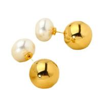 Stainless Steel Stud Earrings 304 Stainless Steel with Plastic Pearl 18K gold plated fashion jewelry & for woman golden Sold By Pair