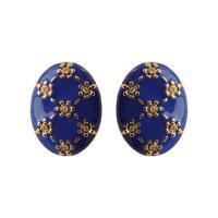 Boucles d'oreilles en laiton zircon cubique pavent, Plaqué or 18K, bijoux de mode & styles différents pour le choix & pavé de micro zircon & pour femme & émail, bleu, protéger l'environnement, sans nickel, plomb et cadmium, 39x22mm, Vendu par paire