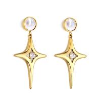 Stainless Steel Drop Earring 304 Stainless Steel with Shell Vacuum Ion Plating fashion jewelry & for woman & with rhinestone golden Sold By Pair