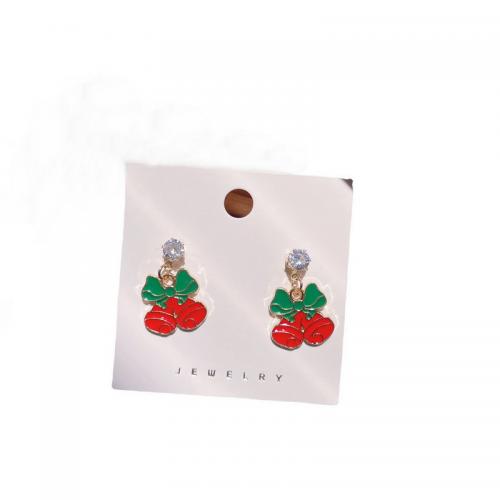 Zinc Alloy Drop Earring, med Resin, forgyldt, Julen smykker & forskellige stilarter for valg & for kvinde & emalje & med rhinestone, 15x30mm, Solgt af par