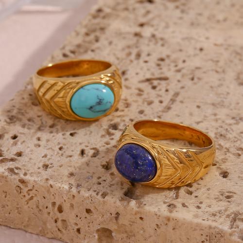 Anillo de dedo de acero inoxidable, acero inoxidable 316L, con Piedra natural, 18K chapado en oro, Joyería & diferentes materiales para la opción & diverso tamaño para la opción & para mujer, dorado, Vendido por UD