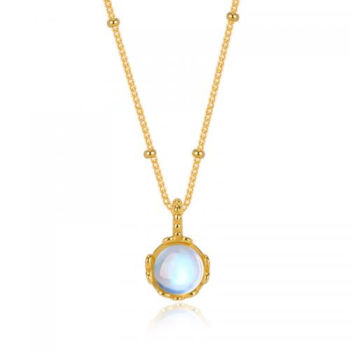 Collane d'argento sterlina, 925 sterline d'argento, with Moonstone, with 1.97inch extender chain, placcato, gioielli di moda & per la donna, nessuno, assenza di nichel,piombo&cadmio, Lunghezza Appross. 15.74 pollice, Venduto da PC