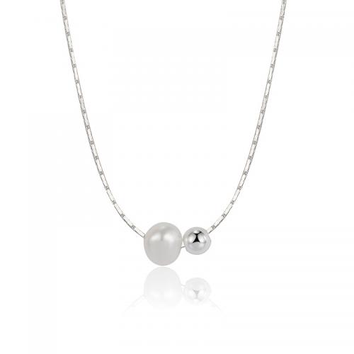 Colares de esterlina de prata, 925 de prata esterlina, with Shell Pearl, with 1.97inch extender chain, joias de moda & para mulher, níquel, chumbo e cádmio livre, comprimento Aprox 15.74 inchaltura, vendido por PC