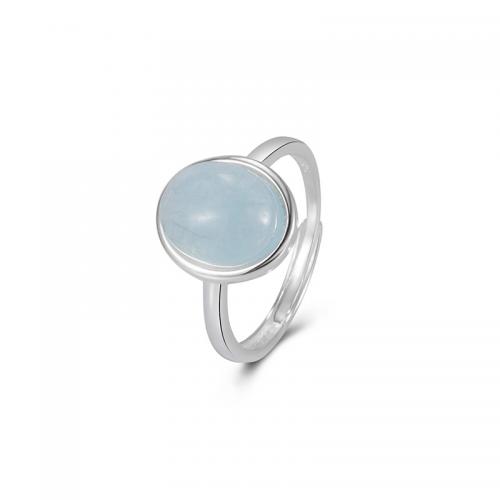 Bijoux de bague en argent sterling , Argent sterling 925, avec aigue-marine, bijoux de mode & pour femme, protéger l'environnement, sans nickel, plomb et cadmium, Taille:14, Vendu par PC