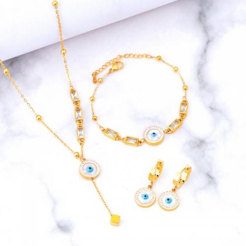 Evil Eye Schmuck-Set, Titanstahl, mit Weiße Muschel, verschiedene Stile für Wahl & für Frau & mit Strass, goldfarben, verkauft von PC