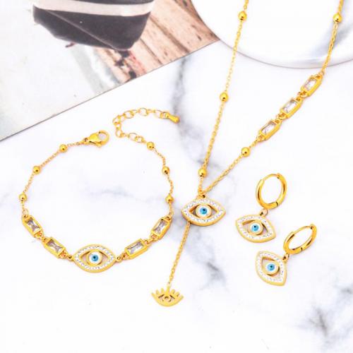 Evil Eye Schmuck-Set, Titanstahl, verschiedene Stile für Wahl & für Frau & mit Strass, goldfarben, verkauft von PC