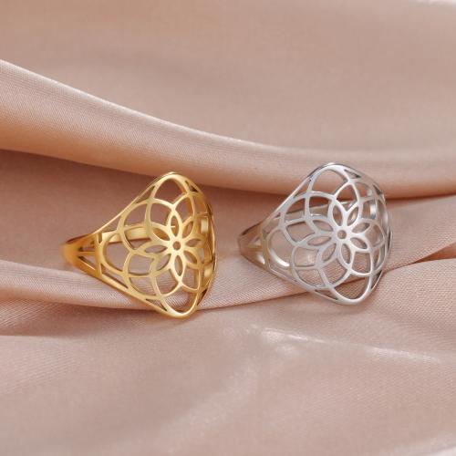 Stainless Steel Finger Ring 304 Stainless Steel Flower plated fashion jewelry & Unisex & hollow nickel lead & cadmium free .5mm Sold By PC