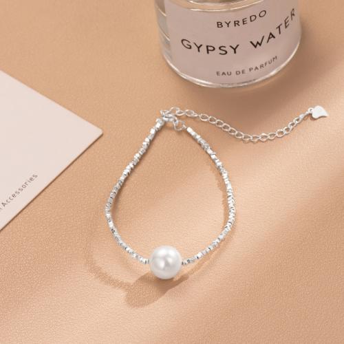 Sterling Silver Βραχιόλια, 925 ασημένιο ασήμι, με Shell Pearl, κοσμήματα μόδας & για τη γυναίκα, νικέλιο, μόλυβδο και κάδμιο ελεύθεροι, Μήκος Περίπου 16-22 cm, Sold Με PC