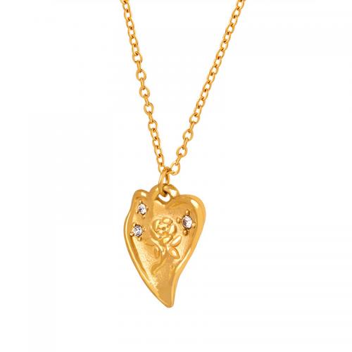 Collana di titanio acciaio, Titantium acciaio, with Ceco, with 1.97inch extender chain, Cuore, gioielli di moda & per la donna, dorato, 15mm, Lunghezza Appross. 15.75 pollice, Venduto da PC