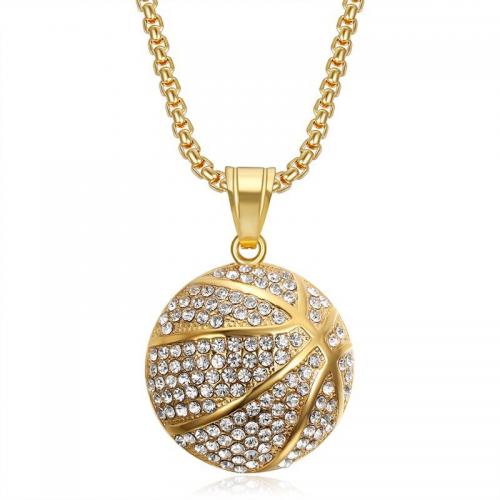 Collier de bijoux en acier inoxydable, Acier inoxydable 304, basket-ball, bijoux de mode & styles différents pour le choix & pour homme & avec strass, plus de couleurs à choisir, Vendu par PC