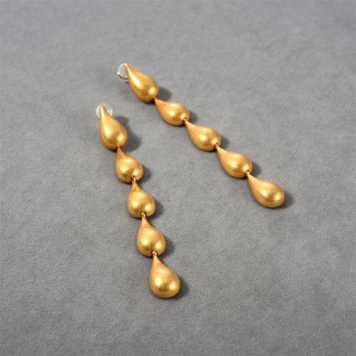 Messing oorhangers, Traan, plated, mode sieraden, gouden, nikkel, lood en cadmium vrij, 76x9.70mm, Verkocht door pair