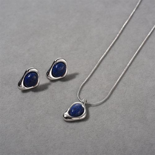 Messing sieradenset, met Lapis Lazuli, plated, mode sieraden & verschillende stijlen voor de keuze, zilver, nikkel, lood en cadmium vrij, Verkocht door PC