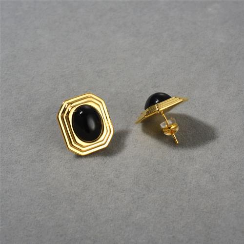 Prás Graí Earring, le Agate Black, Cearnóg, plátáilte, jewelry faisin, órga, nicil, luaidhe & caidmiam saor in aisce, 18.50x16.50mm, Díolta De réir Péire