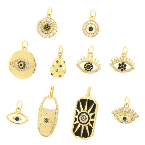 Evil Eye Hangers, Messing, plated, DIY & verschillende stijlen voor de keuze & micro pave zirconia & glazuur, gouden, Verkocht door PC