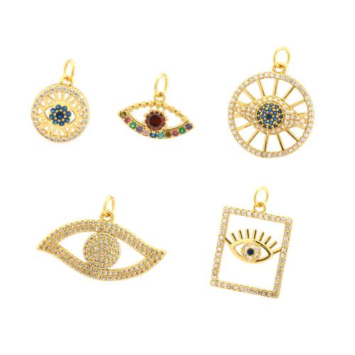 Evil Eye Pendler, Messing, forgyldt, du kan DIY & forskellige stilarter for valg & Micro Pave cubic zirconia, gylden, Solgt af PC