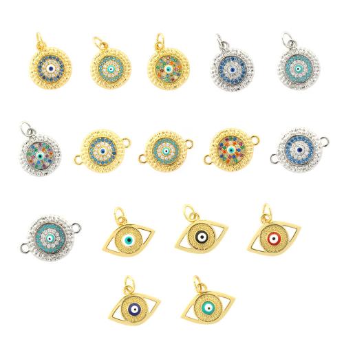 Evil Eye Pendler, Messing, forgyldt, du kan DIY & Micro Pave cubic zirconia & emalje, flere farver til valg, Solgt af PC