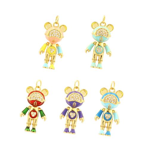 Cubic Zirconia Micro Pave Brass Pendant Bear plated DIY & micro pave cubic zirconia & enamel Sold By PC