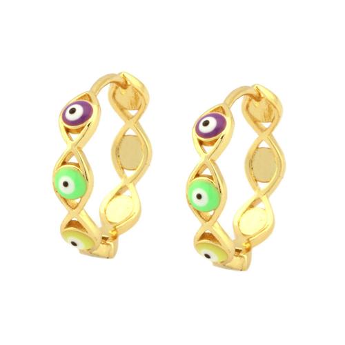 Evil Eye Earrings Brass plated for woman & enamel Sold By Pair