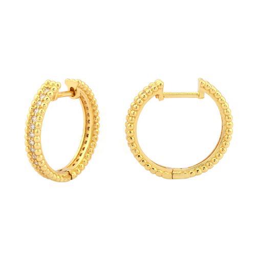 Cubic Zirconia Micro Pave Latão Brinco, cobre, banhado, micro pavimento em zircônia cúbica & para mulher, dourado, vendido por par