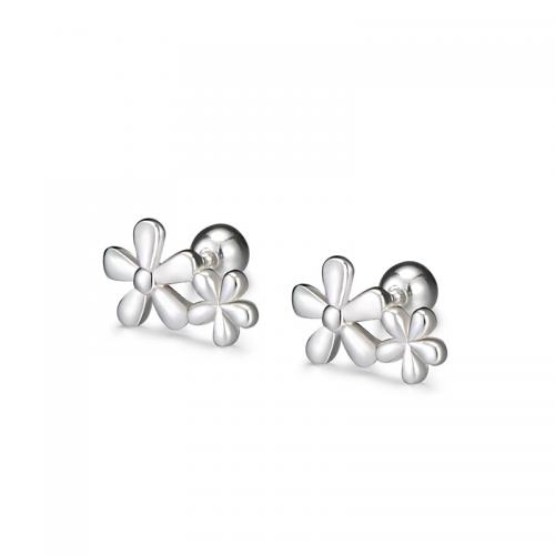 925 Sterling Silver Stud Earring Flower fashion jewelry & for woman silver color Sold By Pair