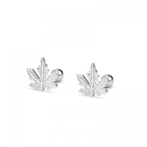 925 Sterling Silver Graí Earring, Maple Leaf, jewelry faisin & do bhean, airgid, 10mm, Díolta De réir Péire