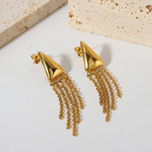 Fashion Fringe Boucles d'oreilles, Acier inoxydable 304, Plaqué or 18K, bijoux de mode & pour femme, doré, 64x12.60mm, Vendu par paire