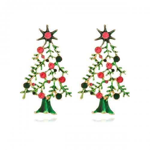 Christmas Earrings Zinc Alloy Christmas Tree gold color plated fashion jewelry & for woman & enamel & with rhinestone mixed colors nickel lead & cadmium free Sold By Pair