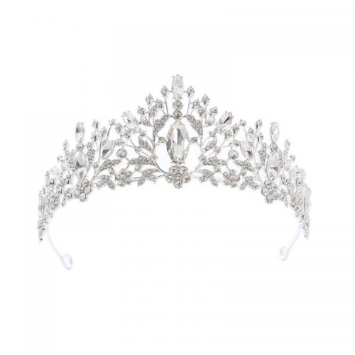 Tiaras, liga de zinco, with cristal, cromado de cor prateada, joias de moda & para mulher, prateado, níquel, chumbo e cádmio livre, Diametro interno:Aprox 145mm, vendido por PC