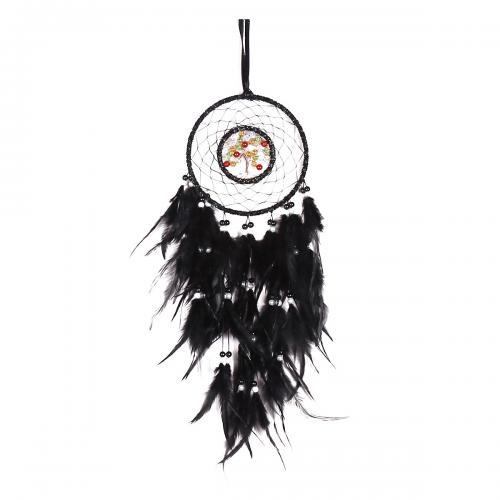 Mode Dreamcatcher, plume, avec Canne & Nylon & fer, fait à la main, pour la maison et le bureau, noire, 480mm, Vendu par PC