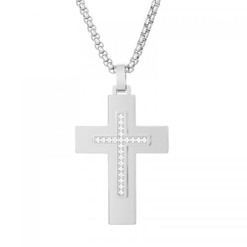 Stainless Steel Jewelry Necklace 304 Stainless Steel Cross Vacuum Ion Plating fashion jewelry & for man & with rhinestone Sold By PC