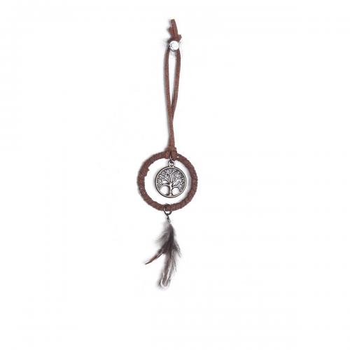 Mode Dreamcatcher, Veer, met Riet & Nylon & Ijzer, Boom, handgemaakt, voor thuis en op kantoor, bruin, 80mm, Verkocht door PC