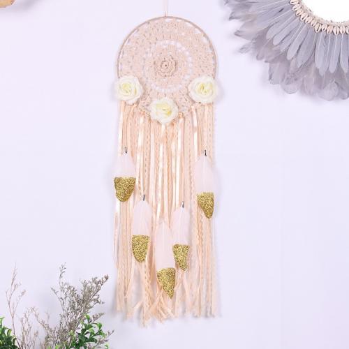 Mode Dreamcatcher, Katoen draad, met Riet & Veer & Nylon & Ijzer, handgemaakt, voor thuis en op kantoor, roze, 730mm, Verkocht door PC