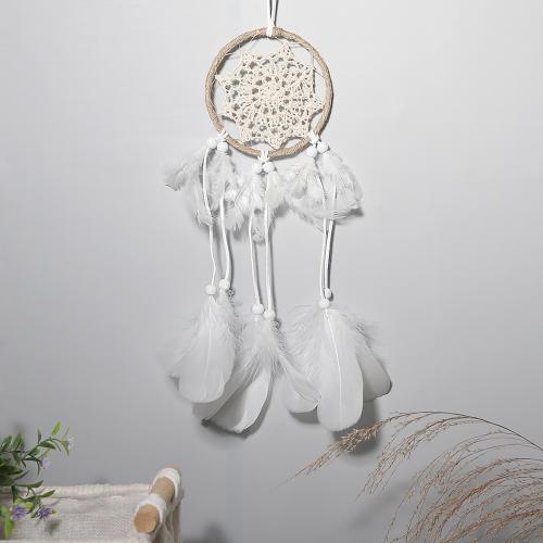 Fashion Dreamcatcher, Feder, mit Rohrstock & Nylon & Eisen, handgemacht, für Zuhause und Büro, weiß, 350mm, verkauft von PC