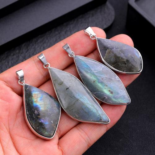 Edelsteen Hangers Sieraden, Labradorite, met Ijzer, DIY, 25x50mm, Verkocht door PC