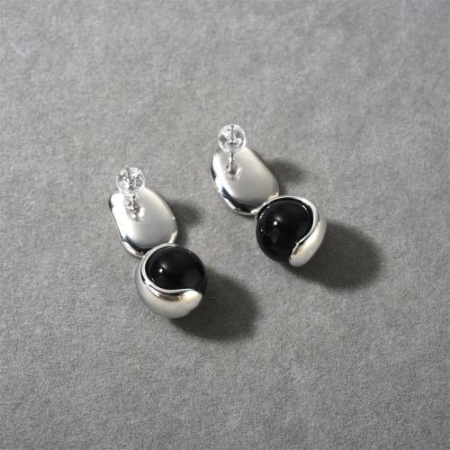 Prás Buail Earring, le Agate Black, plátáilte, jewelry faisin, airgid, nicil, luaidhe & caidmiam saor in aisce, 33.70x12.40mm, Díolta De réir Péire