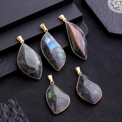 Bijoux Pendentifs en pierres gemmes, Labradorite, avec fer, DIY, 25x50mm, 10PC/sac, Vendu par sac