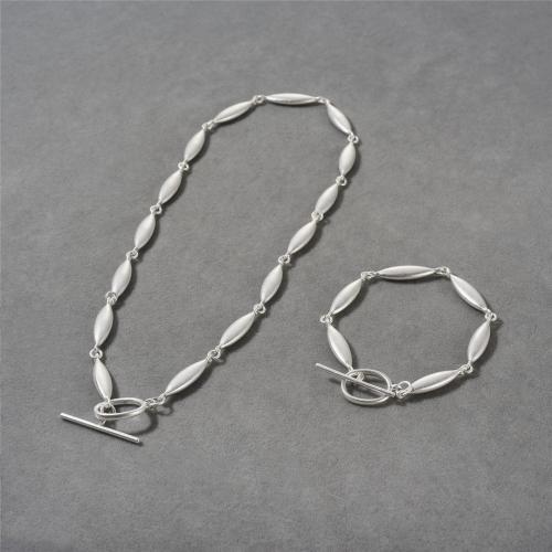 Brass Ensemble de bijoux, laiton, Placage, bijoux de mode & styles différents pour le choix, argent, protéger l'environnement, sans nickel, plomb et cadmium, Necklace length: 43cm, bracelet length: 18cm, Vendu par PC