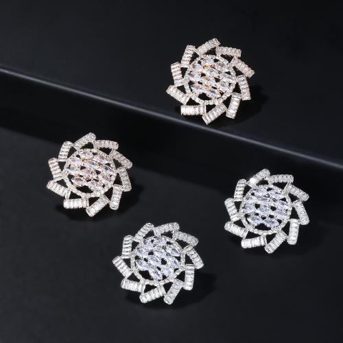 Befestiger Zirkonia Messing Ohrring, Blume, Modeschmuck & Micro pave Zirkonia & für Frau, keine, frei von Nickel, Blei & Kadmium, 32x34mm, verkauft von Paar