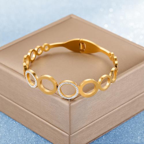 Bracelet en acier inoxydable, Acier inoxydable 304, Placage, bijoux de mode & pour femme & avec strass & creux, doré, protéger l'environnement, sans nickel, plomb et cadmium, Vendu par PC