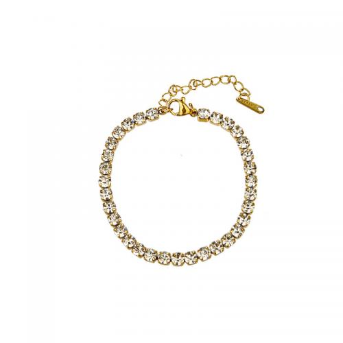 Pulseira de aço titânio, Partículas de aço, with 5CM extender chain, banhado, micro pavimento em zircônia cúbica & para mulher, dourado, comprimento Aprox 15 cm, vendido por PC