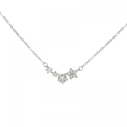 925 prata esterlina colar, with 2inch extender chain, Estrela, platinado, micro pavimento em zircônia cúbica & para mulher, comprimento Aprox 15.7 inchaltura, vendido por PC