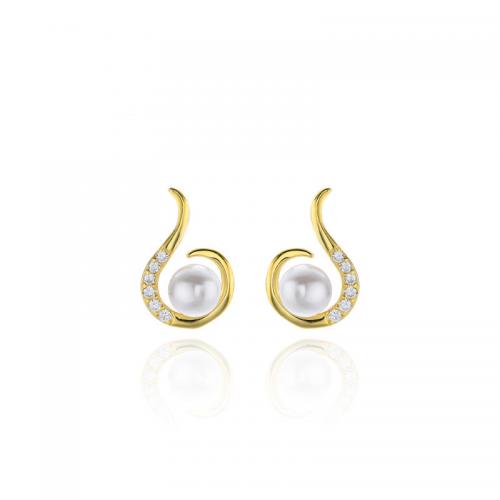 argent sterling 925 boucle d oreille dormeuse, avec Shell Pearl, Placage, pavé de micro zircon & pour femme, plus de couleurs à choisir, 6.80x10.50mm, Vendu par paire