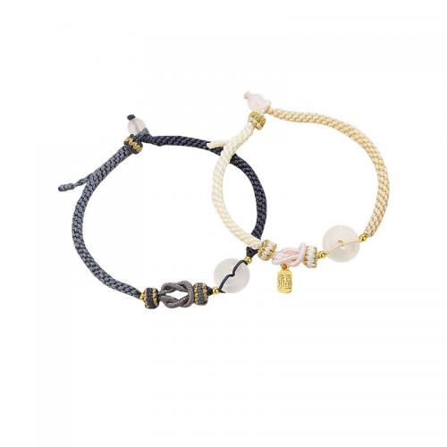 alliage de zinc Bracelet de couples, avec corde de coton & Agate, Placage de couleur d'or, tressé & styles différents pour le choix & pour le couple, Vendu par PC