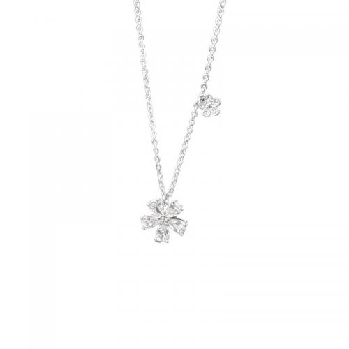 925 Sterling Silver Necklace with 2inch extender chain Flower platinum plated cross chain & micro pave cubic zirconia & for woman Length Approx 15.7 Inch Sold By PC