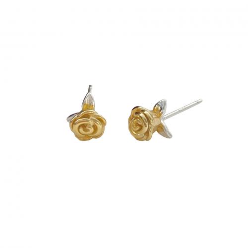 925 Sterling Sølv Stud Earring, Rose, forgyldt, mode smykker & for kvinde, flere farver til valg, 6.80x6mm, Solgt af par