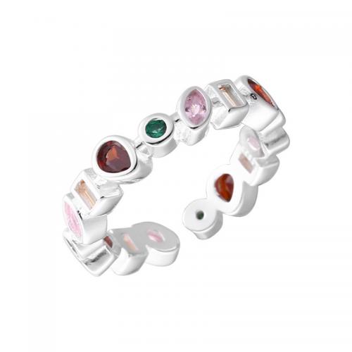 925 prata esterlina Cuff Ring Finger, Padrão Geométrico, micro pavimento em zircônia cúbica & para mulher, prateado, tamanho:6.5, vendido por PC