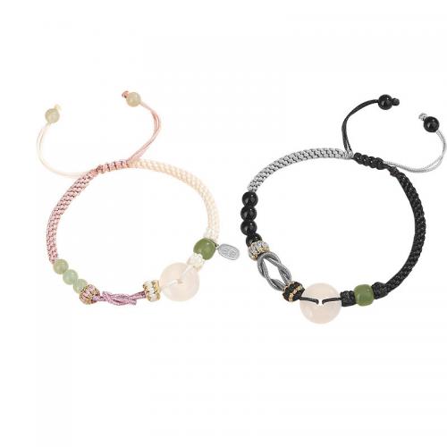 agate noire Bracelet de couples, avec Hetian Jade & blanc calcédoine & cordon de polyester, tressé & styles différents pour le choix & pour le couple, Vendu par PC