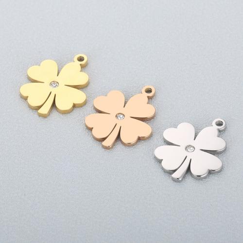 Bijoux pendentifs en acier inoxydable , Acier inoxydable 304, Trèfle à quatre feuilles, bijoux de mode & DIY & avec strass, plus de couleurs à choisir, 25x20mm, Vendu par PC