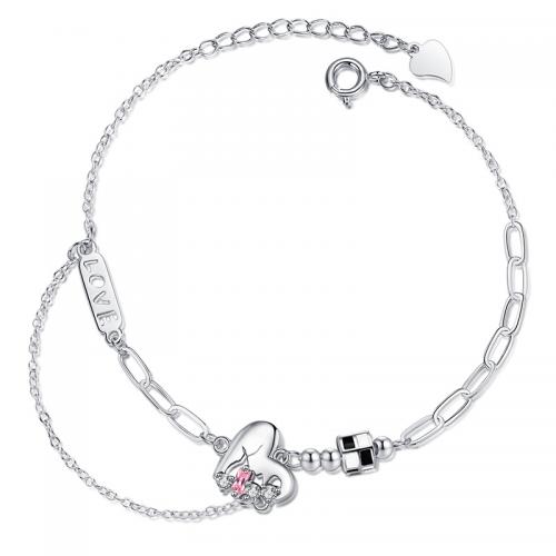 Bracelets en laiton, avec 1.18inch chaînes de rallonge, coeur, Placage, bijoux de mode & pour femme & avec strass, protéger l'environnement, sans nickel, plomb et cadmium, Longueur Environ 6.3 pouce, Vendu par PC